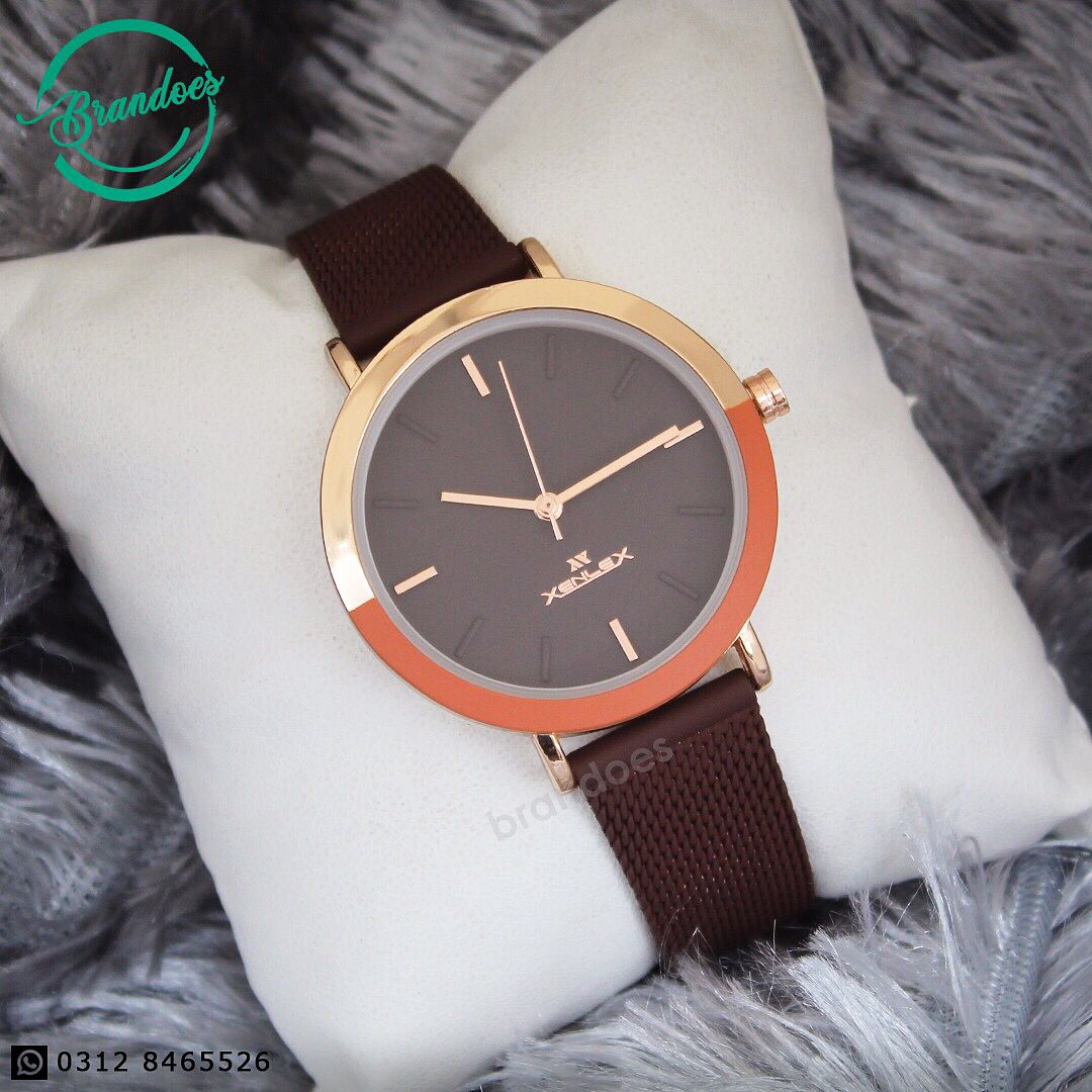 Brown and Gold Leather Strap Premium Watch For Women